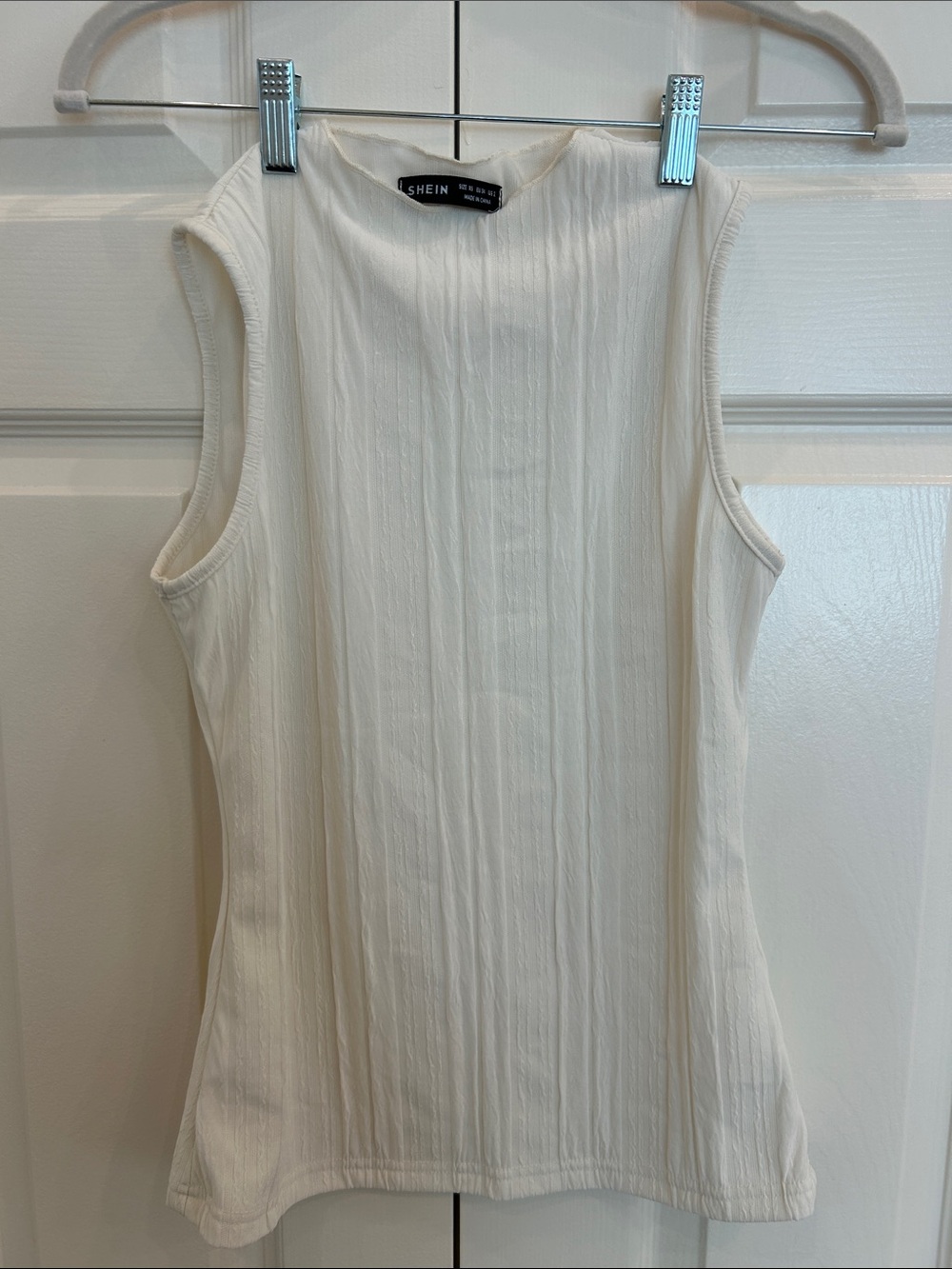 SHEIN Cream Ribbed Mock Neck Sleeveless Tank Top